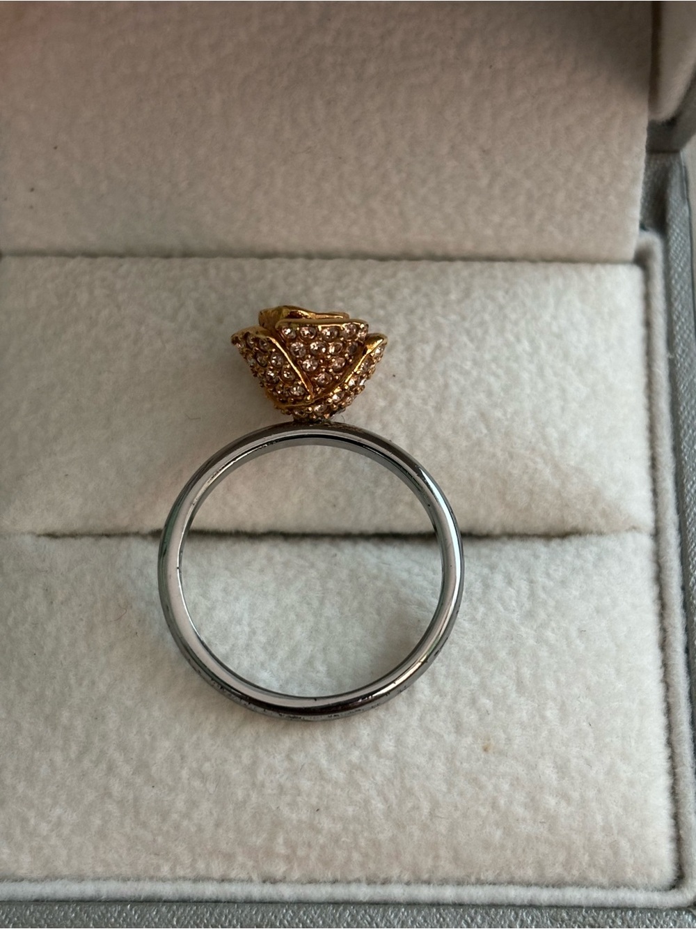 Genuine Swarovski Crystal Raised Rose Ring in Rose Gold Genuine